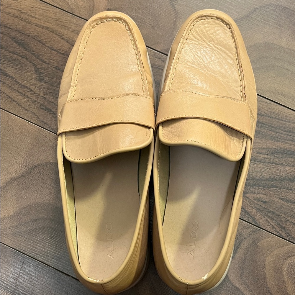 ALDO women Light Real Tan Leather Slip-On Loafers